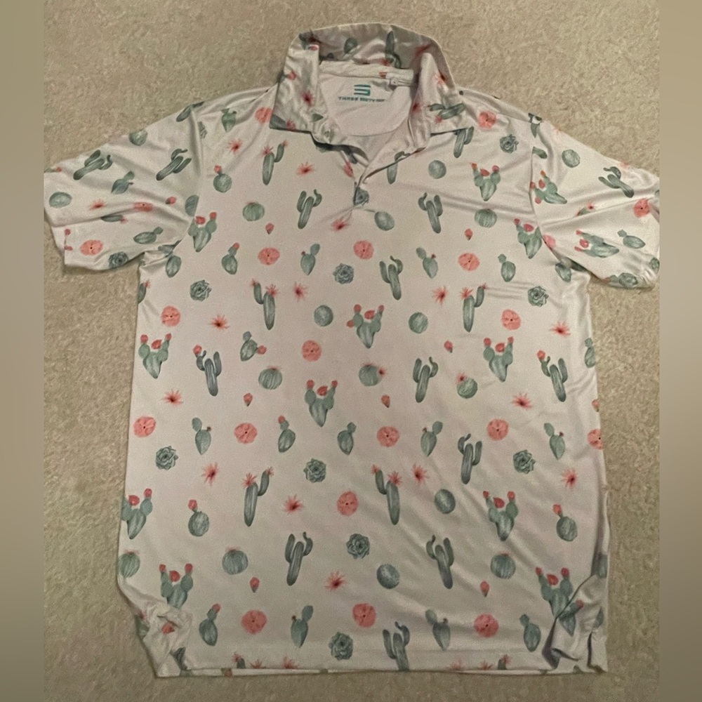 Men's Cactus Print Golf Polo Shirt - White and Green